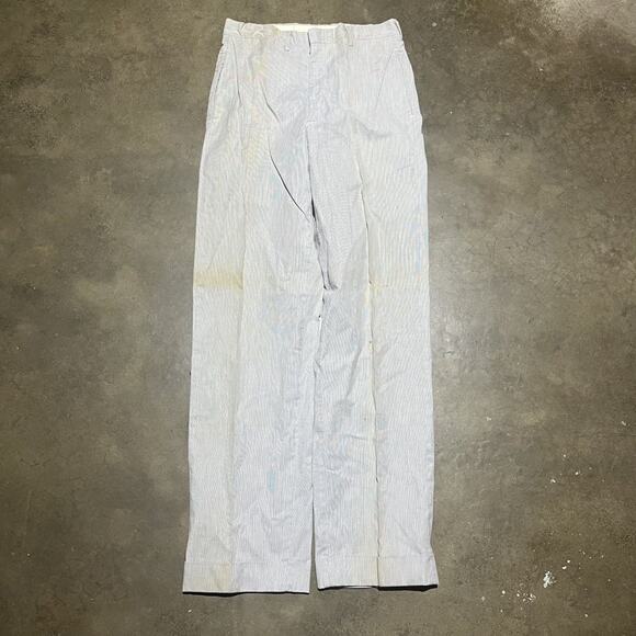 Vintage 50s Blue/White Striped Straight Cotton Pants 28x31